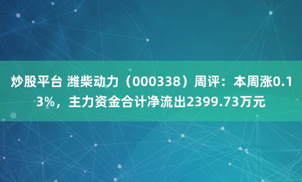 炒股平台 潍柴动力（000338）周评：本周涨0.13%，主力资金合计净流出2399.73万元